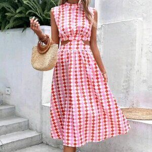 Allover Print Cut Out Waist Dress